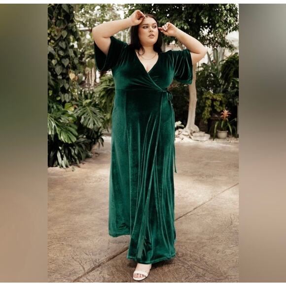 Baltic Born Meghan Velvet Wrap Maxi Dress in emerald green - Picture 1 of 11